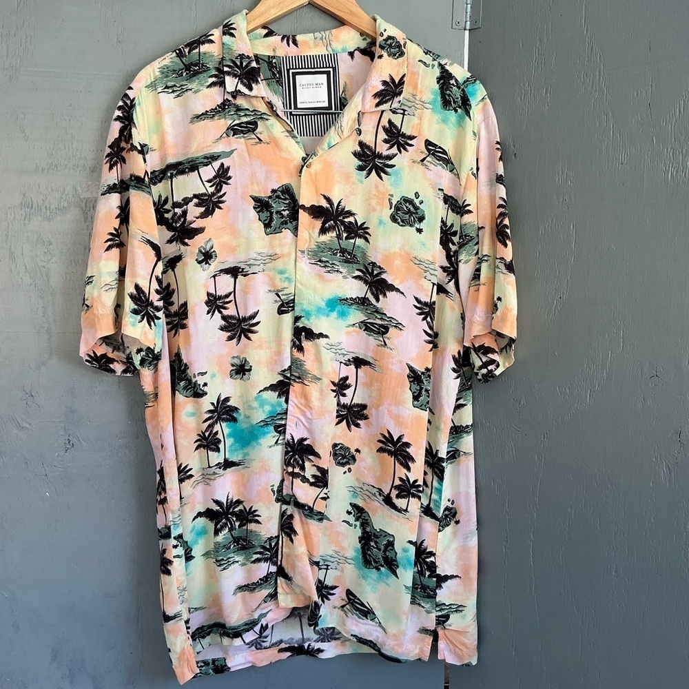 Cactus Pink and Orange Casual Button Down Shirt with Tropical Print